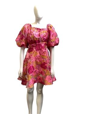 Pink Floral Puff Sleeve Mini Dress